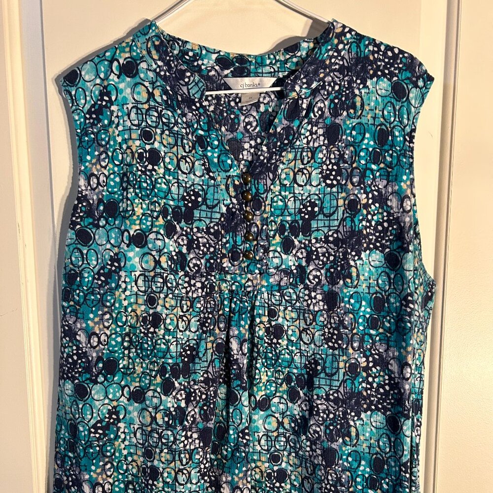CJ Banks - Sleeveless Top w/Blue & Teal Pattern - Size 2X